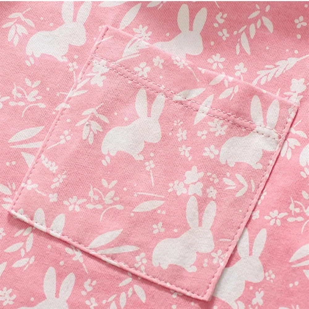 5/$25🌼 Toddler Girls’ Pink and White Bunny Dress with Peter Pan Collar size 4Y